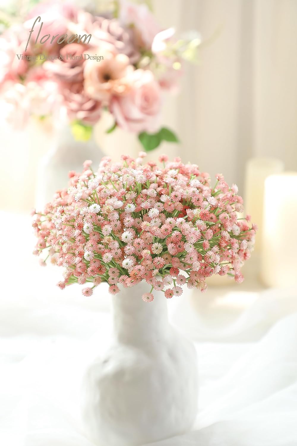 Floroom 18pcs Artificial Babys Breath Gypsophila Greenery Sprays, Real Touch Dusty Rose Blush Pink Fake Flowers for Wedding Bouquets Centerpieces Floral Arrangements and Decorations