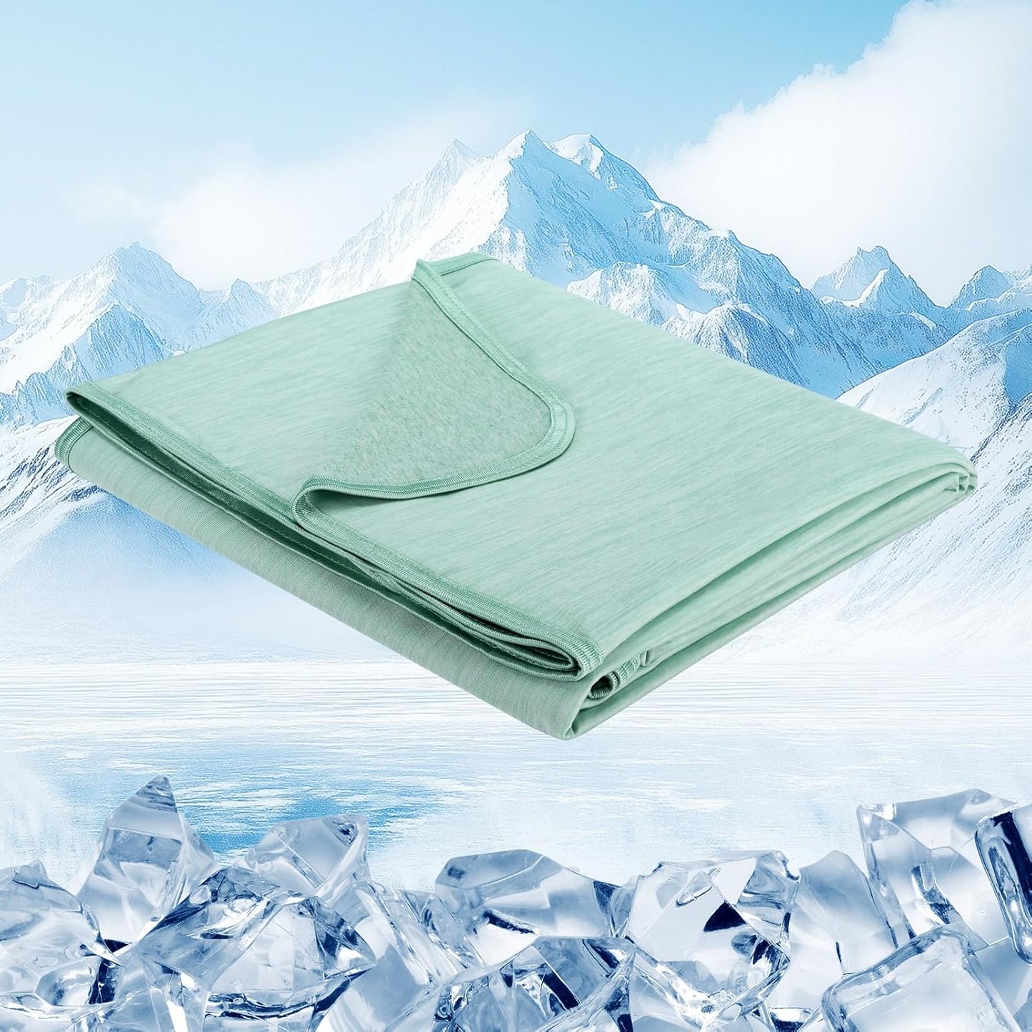 Cooling Blanket for Hot Sleepers, Summer Cool Throw for Hot Flashes or Night Sweats, Q-Max>0.4 Cool Fiber for Double Bed Couch Sofa, Lightweight Cold Blankets, Queen Size, 79x86 inch, Green