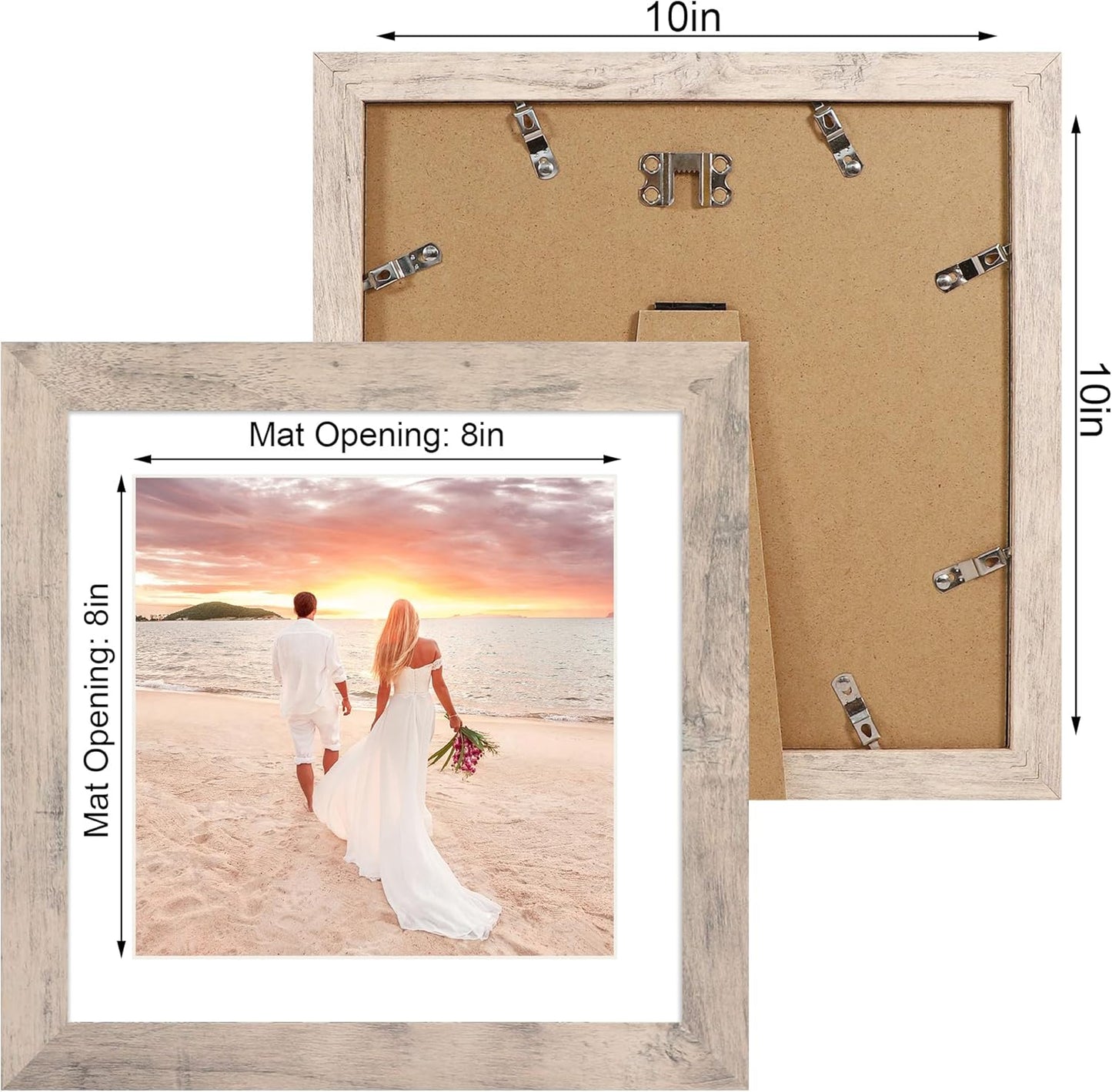 iRahmen 10x10 Picture Frame Set of 4 with High Definition Glass, Smoke Gray Frames Display 8x8 Picture with Mat or 10 x 10 Without Mat, Wood Square Photo Frame for Wall Mount and Tabletop Display