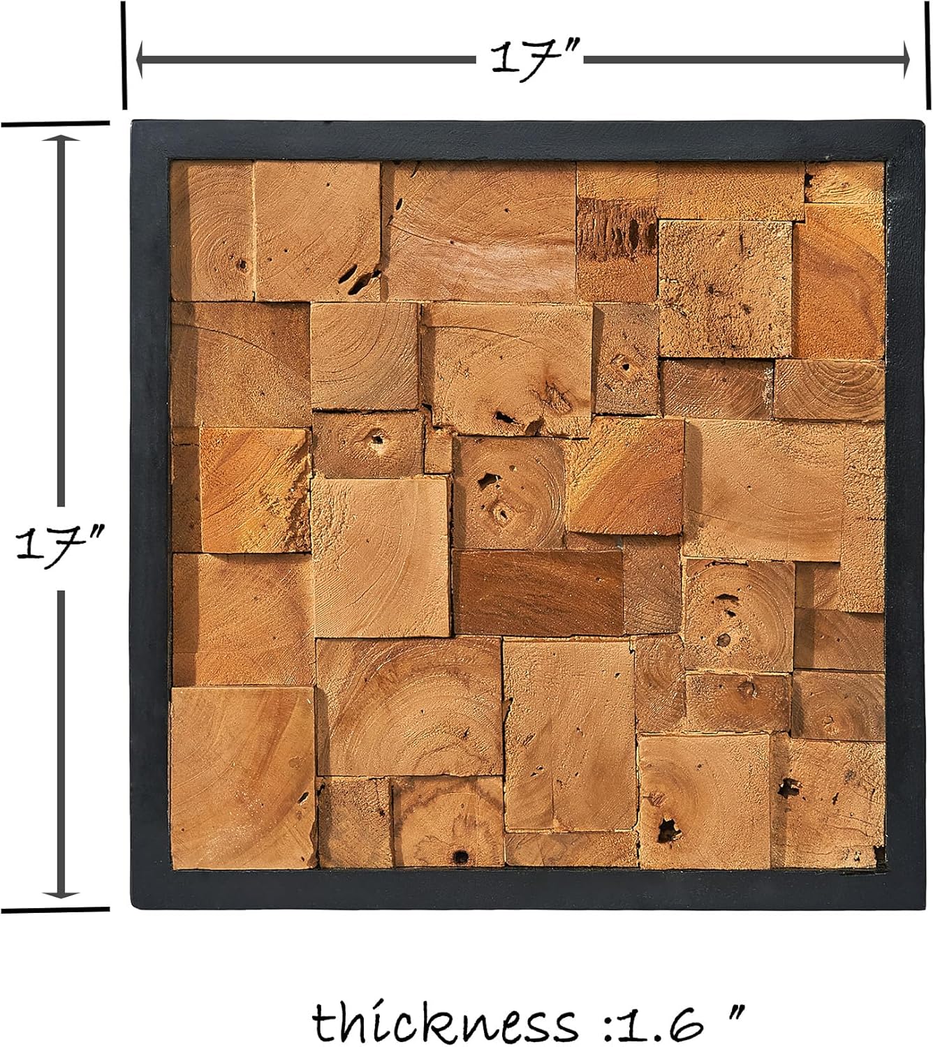 Greenage Reclaimed Teak Wood Wall Decor 17"x17" Farmhouse Simetris Square Wall Art Rustic Geometric Pattern Wall Hanging Decoration Wooden Frame Wall Panel for Home Living Room Bedroom