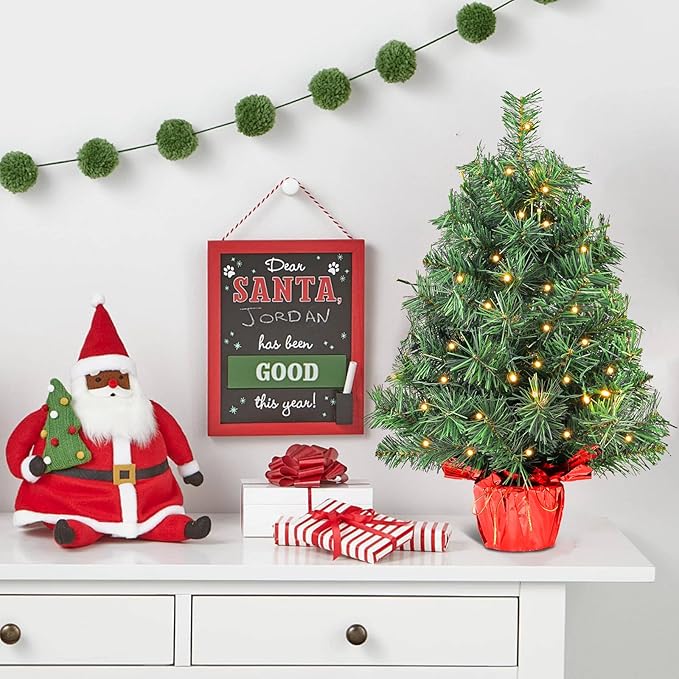 2ft Pre-lit Artificial Mini Christmas Tree,Small Xmas Pine Tree with 50 Lights, Tabletop Christmas Tree Battery Operated Green Xmas Tree for Tabletop