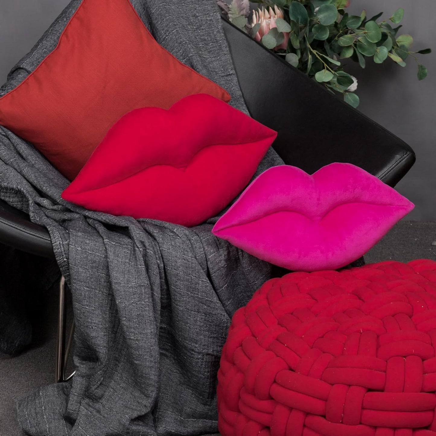 KINGROSE 3D Lip Throw Pillow Cute Decorative Pillows Soft Cushion for Sofa Couch Bed Home Decor Girls 12 x 24 Inches Red