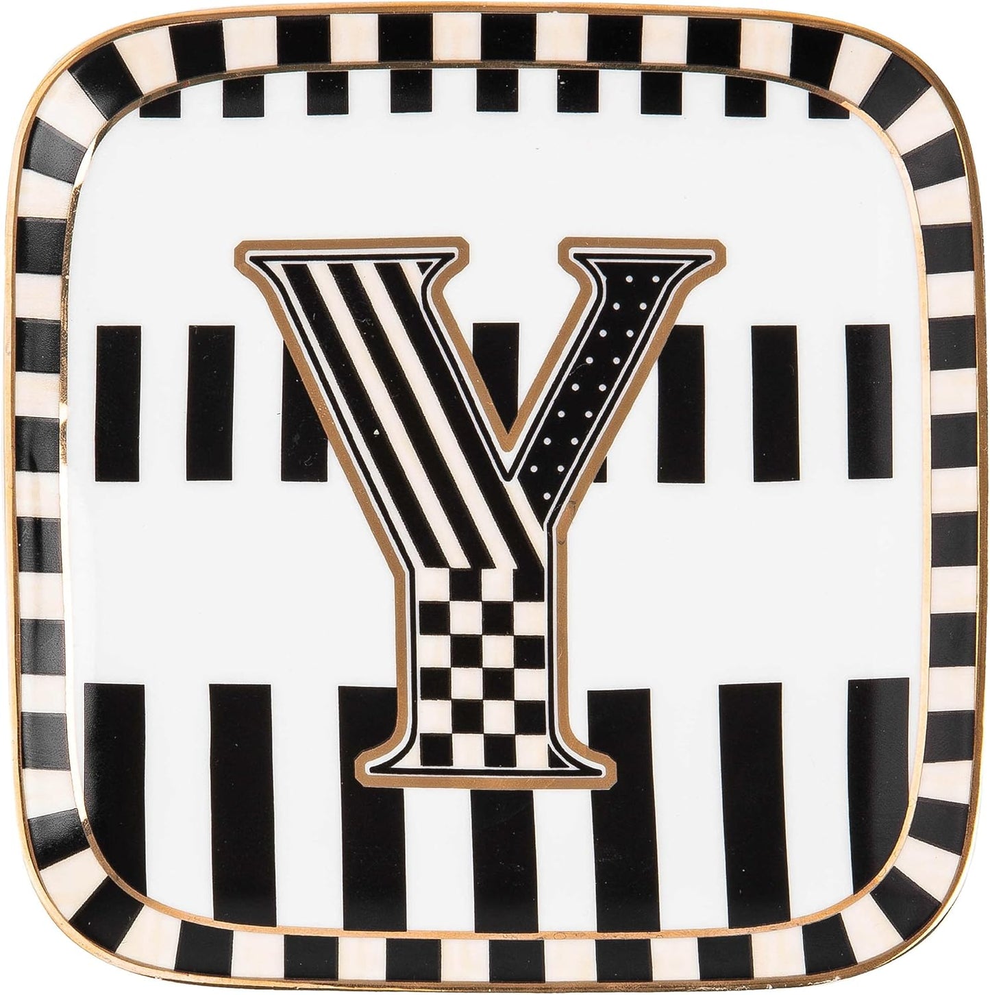 MACKENZIE-CHILDS Monogram Dish, Decorative Ceramic Letter Plate, 5 3/4" Square, Y