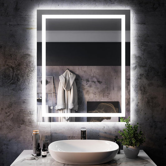 ISKM 36'' x 30'' LED Mirror for Bathroom Lighted Vanity Mirror for Wall Front Lights + Backlit LED Bathroom Mirror Anti-Fog Tempered Glass ETL Listed