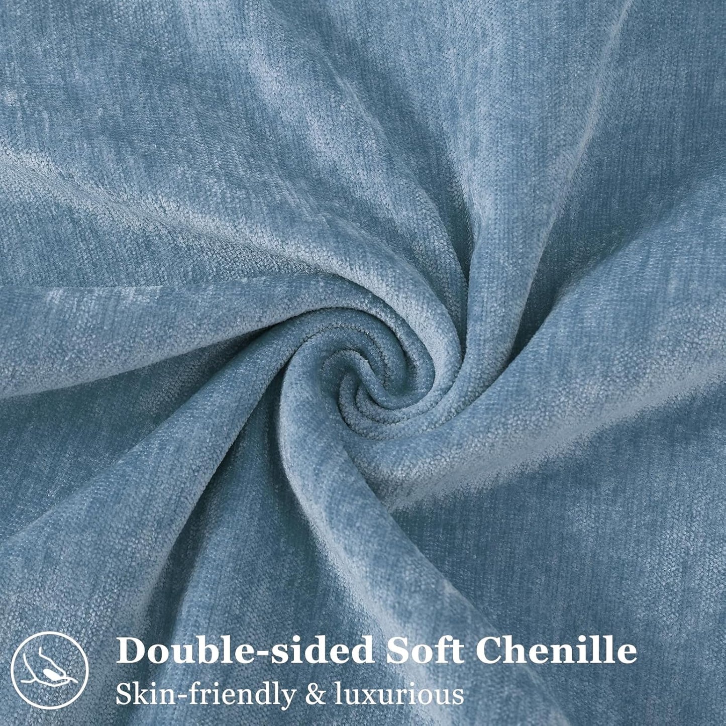 decorUhome Couch Throw Pillow Covers 22x22 Set of 2, Decorative Soft Euro Neutral Chenille Pillow Covers with Elegant Design for Sofa Bed Living Room Home Decor, Blue