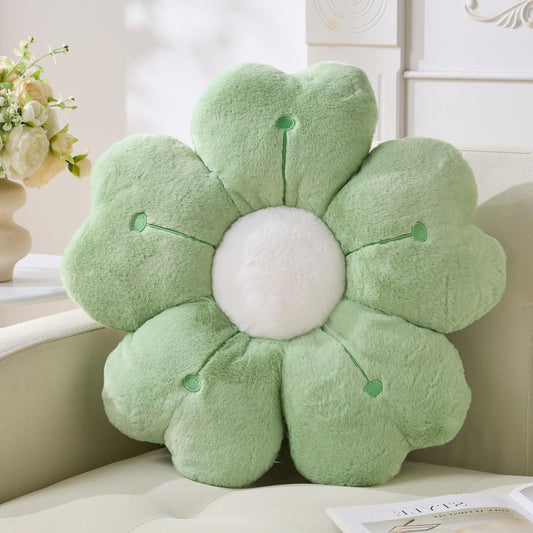 Flower Throw Pillow, Cute Daisy Cherry Blossom Flower Shaped Green Throw Pillow 19.6In Green Floor Cushion for Home Bedroom Sofa Chair Couch Decor