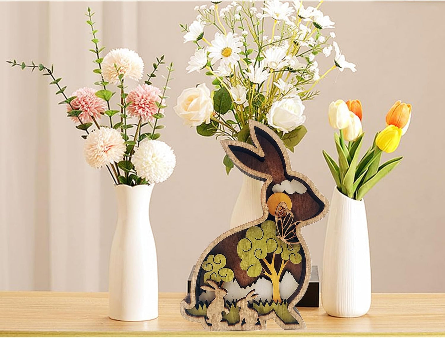 Forest AnimalDesk Art Decor Wooden Farmhouse Table Decoration, Cabin Decor Nursery Decor Mountain Decor for Bedroom Living Room (Rabbit)