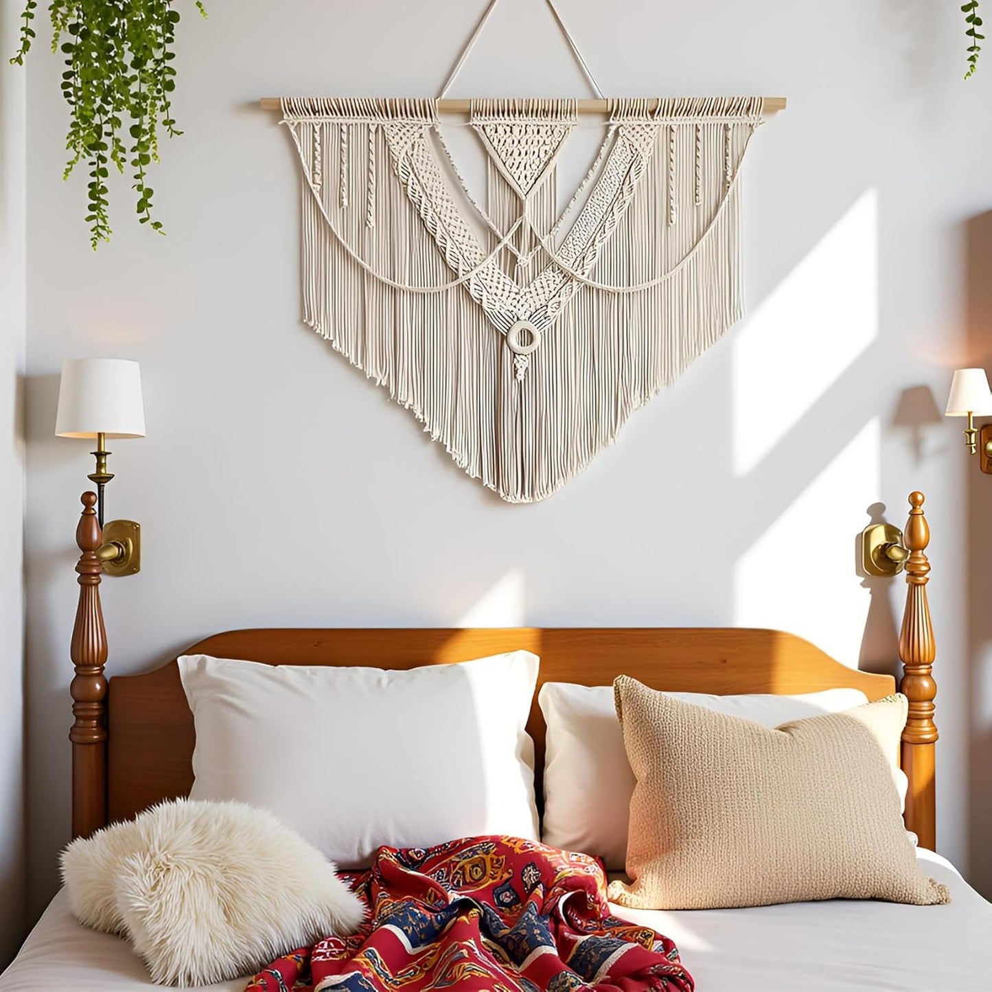 guzhiou large macrame wall hanging - Boho Tapestry Macrame Wall Decor Art- Chic Bohemian Handmade Woven Tapestry Home Decoration for Bedroom Living Room Apartment Wedding Party - 43"x32" (Beige-A)