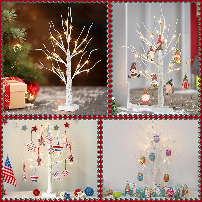 Vanthylit Lighted Tree, White Birch Tree with LED Lights, Prelit Artificial Tree with Timer, Centerpiece Tree Light for Christmas Decorations, Light Up Tabletop Tree Home Decor (2 FT, Warm White)