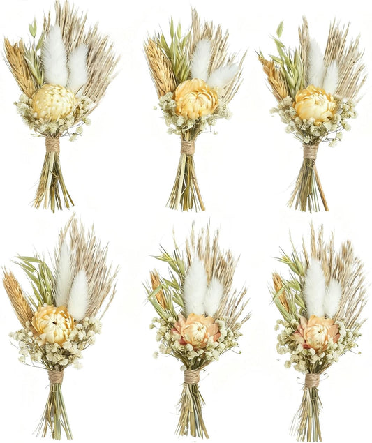 Mini Dried Flower Bouquets for Bridesmaid Proposal Gift Boxes, Birthday Cake Arrangements, Boutonnieres, Small Vases for Table centers, Bohemian Wedding Decorations, Bridal Shower Favors. (Daisy)