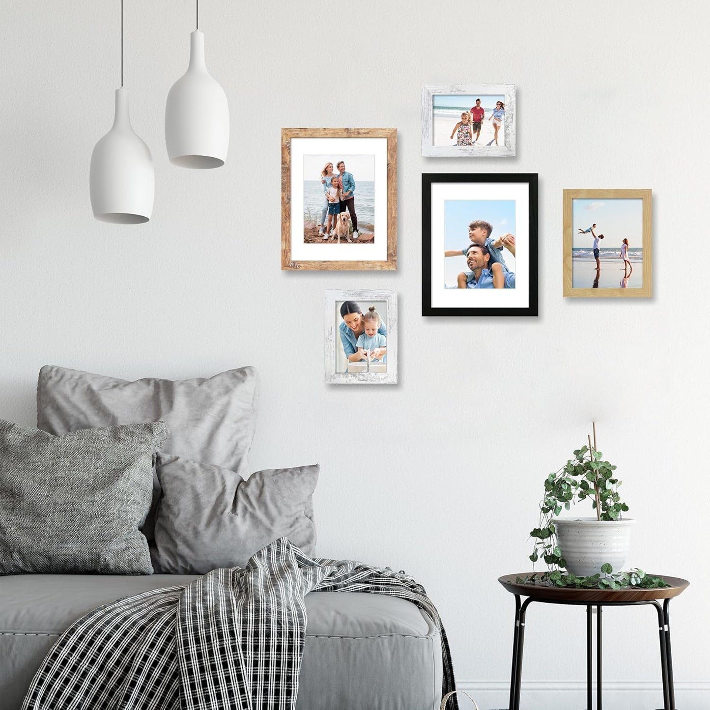 iRahmen 11x14 Picture Frame Set of 4, High Definition Tempered Glass 11 x 14 Frames Display 8x10 Pictures with Mat, Mixed Color Wood Photo Frame Wall Mounting