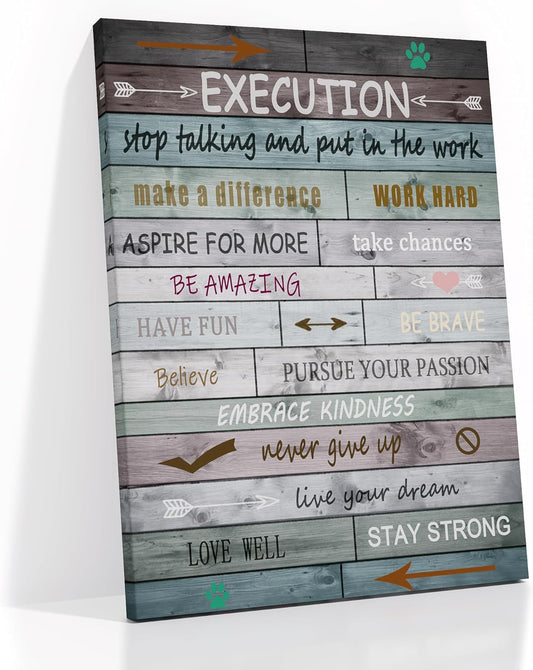 Execution Motivational Wooden Framed Canvas Wall Art Inspirational Entrepreneur Quotes Painting Poster Print Artwork for Living Room Workplace School Wall Picture Ready to Hang [30''Wx 40''H]