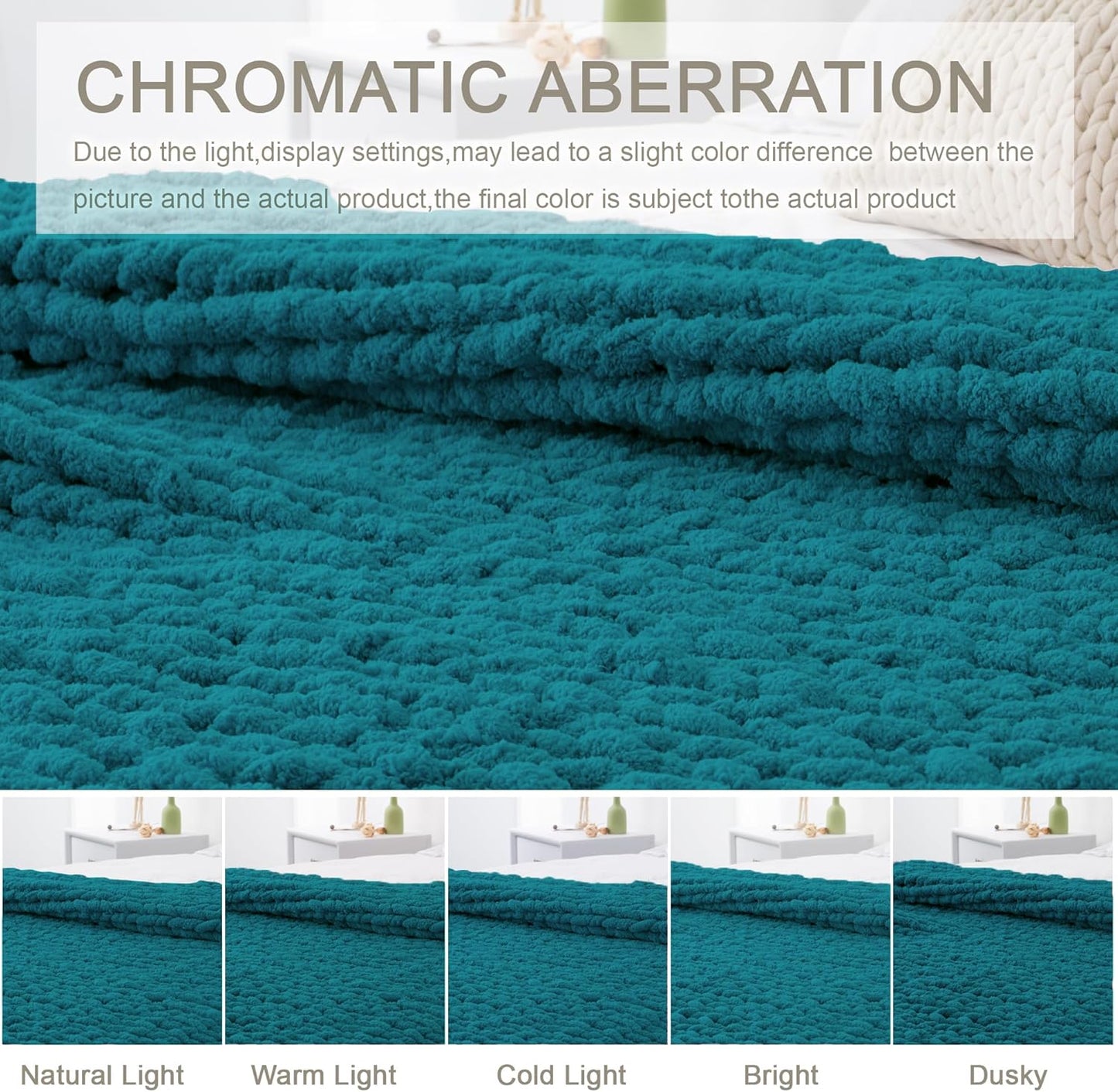 Chunky Knit Throw Blanket 60"X 80", 100% Handmade with Soft Chenille Yarn, 6.7lbs Thick Cable Knitted Blankets, Large Rope Knot Crochet Throws for Couch Sofa Bed Home Decor, Teal