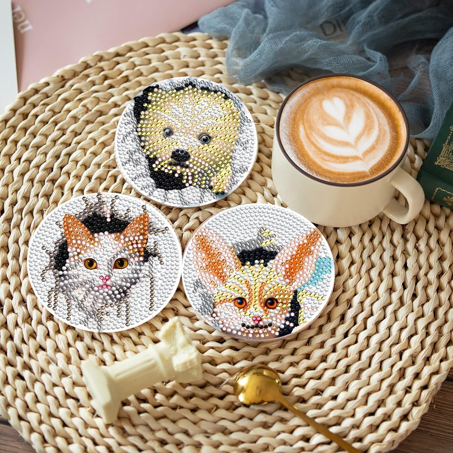 DOTSOPS 8 Pcs Animal Diamond Art Coasters with Holder Diamond Painting Coasters Kits for Adults Beginners Diamond Craft for Christmas Birthday