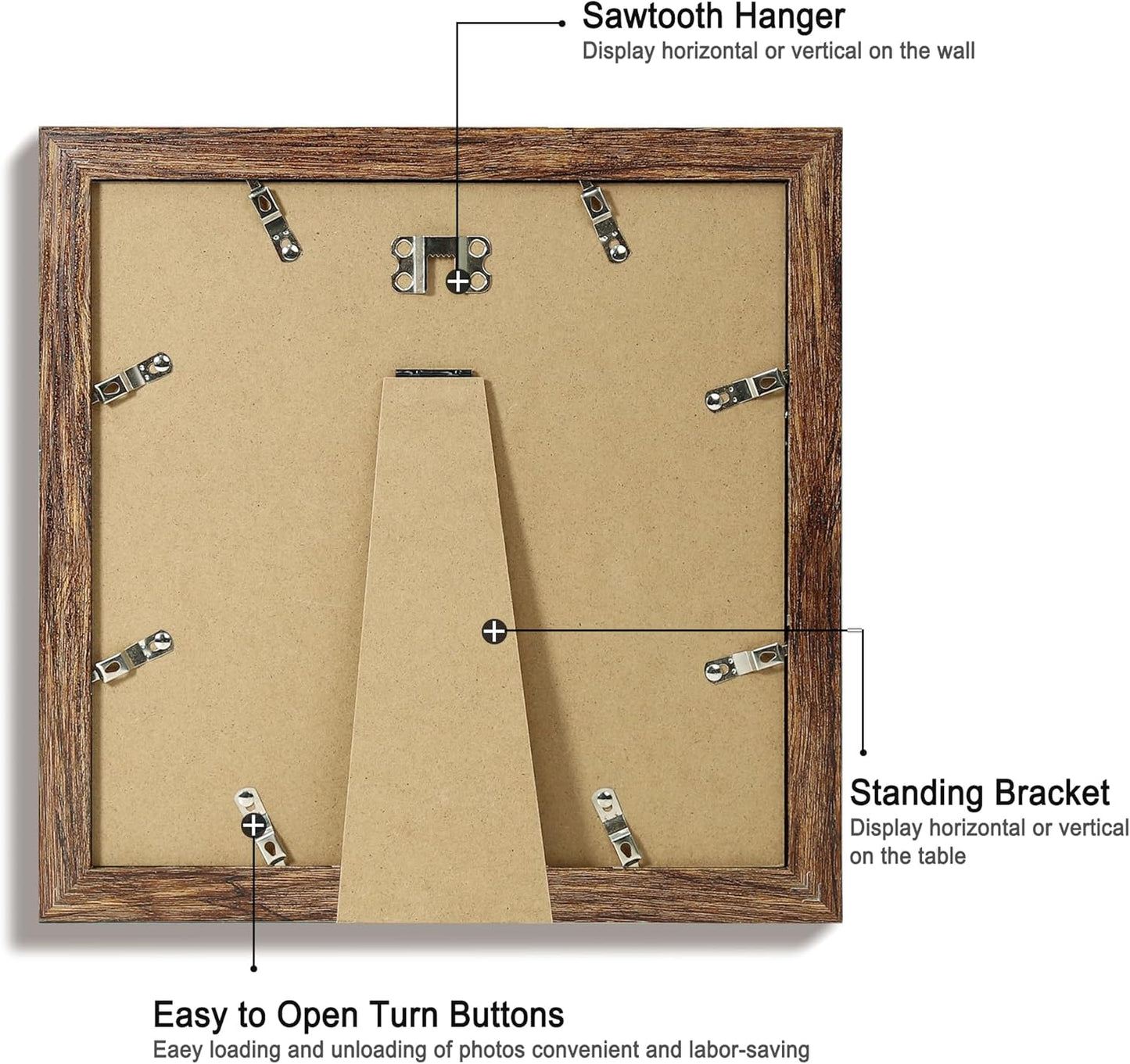 iRahmen 10x10 Picture Frame Set of 4 with Real Glass, Rustic Frames Display 8x8 Picture with Mat or 10 x 10 Without Mat, Wooden Square Photo Frame for Wall Mount and Tabletop Display
