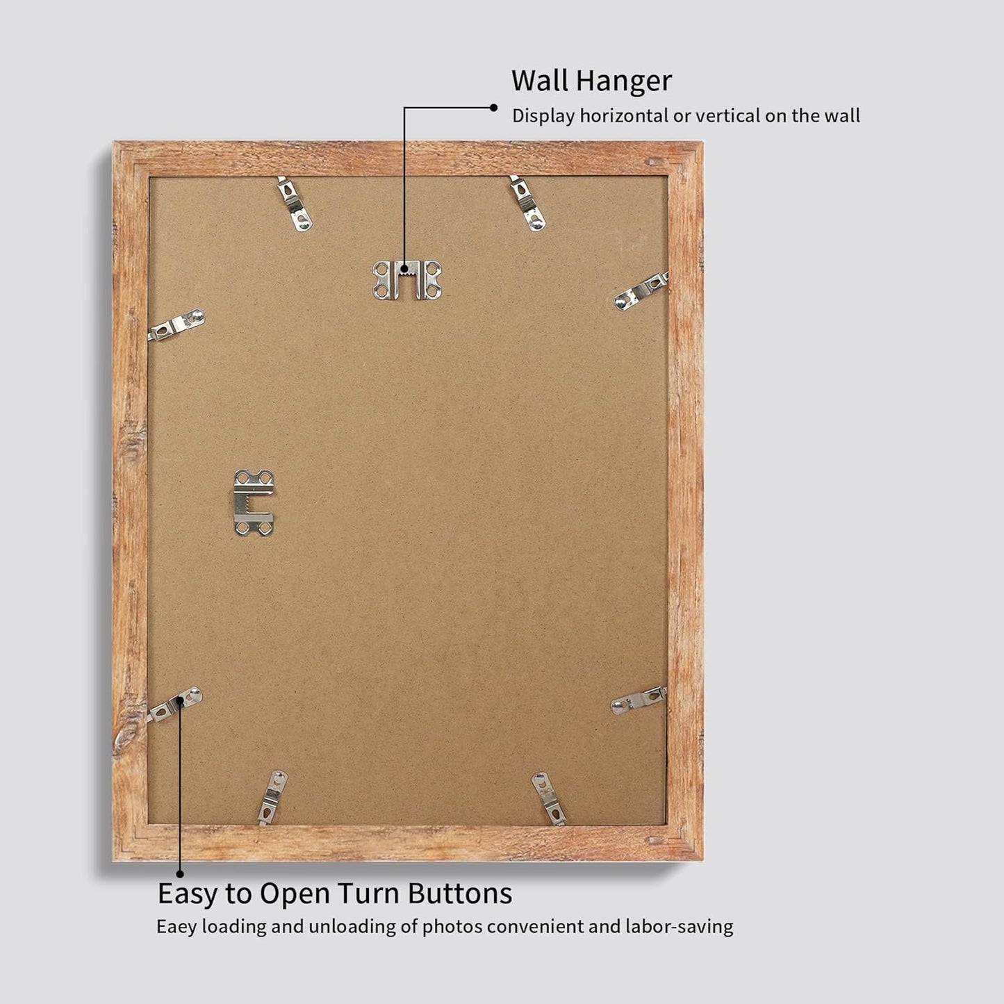 iRahmen 11x14 Picture Frame Set of 2 with Tempered Glass, Rustic Brown Frame Display 8x10 Pictures with Mat or 11 x 14 Without Mat, Wooden Photo Frame for Horizontal or Vertical Wall Mount