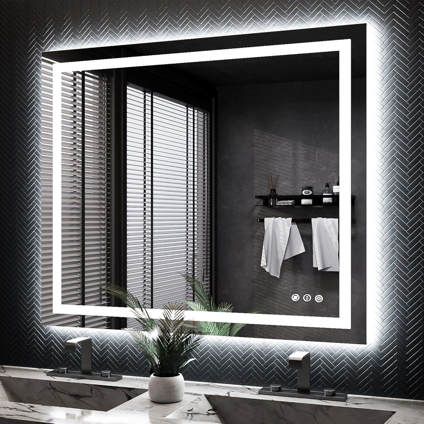ISKM 44'' x 36'' LED Mirror for Bathroom Lighted Vanity Mirror for Wall Front Lights + Backlit LED Bathroom Mirror Anti-Fog Tempered Glass ETL Listed