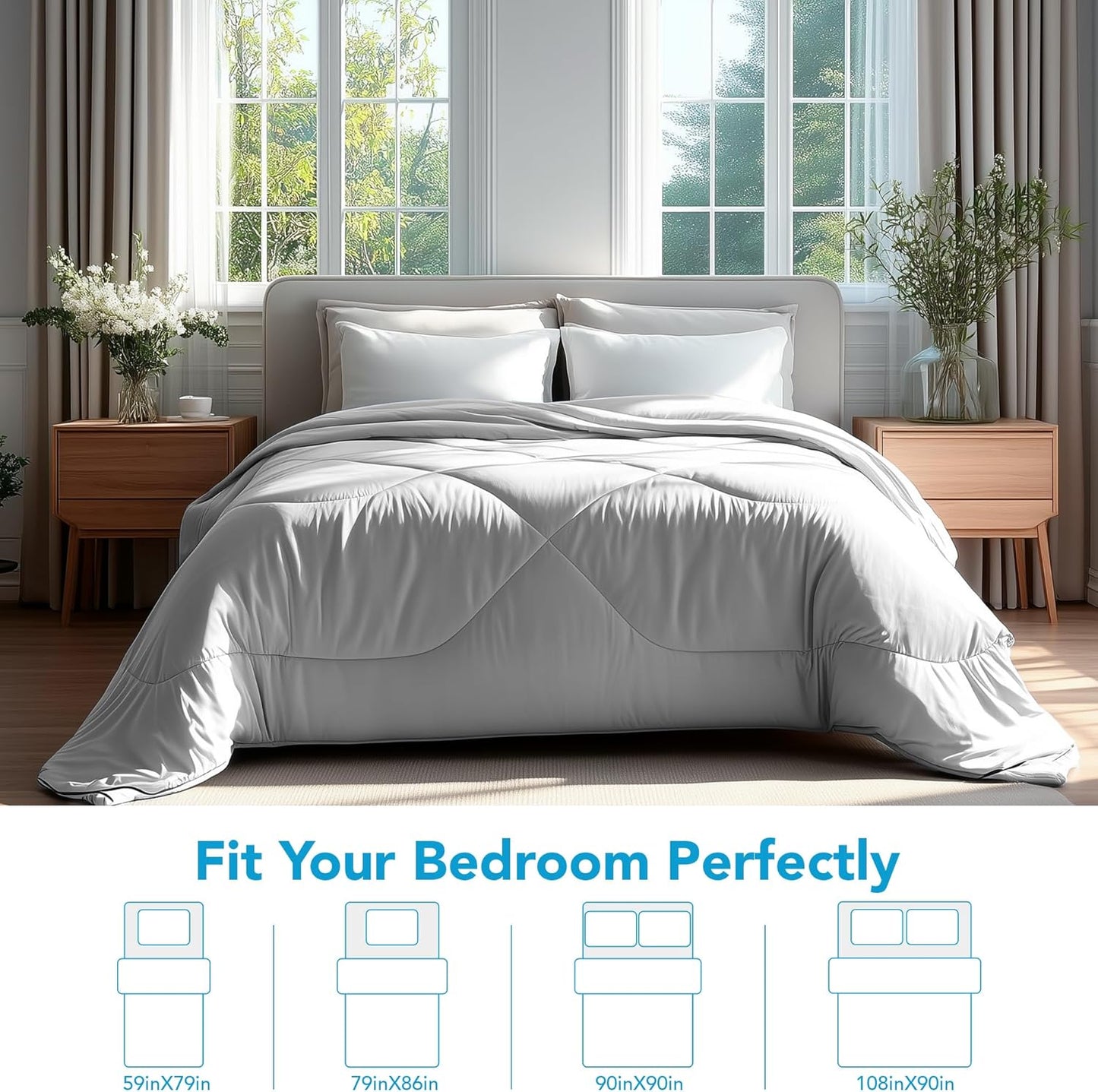 Deconovo Cooling Comforter – Double-Sided Cold Touch for Hot Sleepers & Night Sweats, Lightweight & Breathable, Oeko-TEX Certified, Machine Washable (Cold, Hang-Dry) – Grey, 79x86 Inch