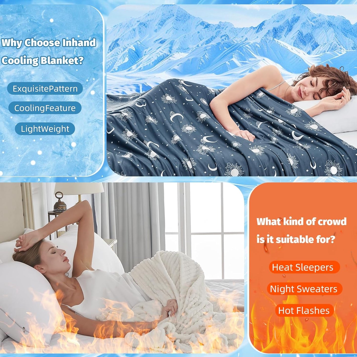 inhand Cooling Blanket King Size (90"x108") - Cooled Blankets for Hot Sleepers Lightweight Breathable Summer Blanket for Sleeping Night Sweats to Keep Cool in The Heat -Navy