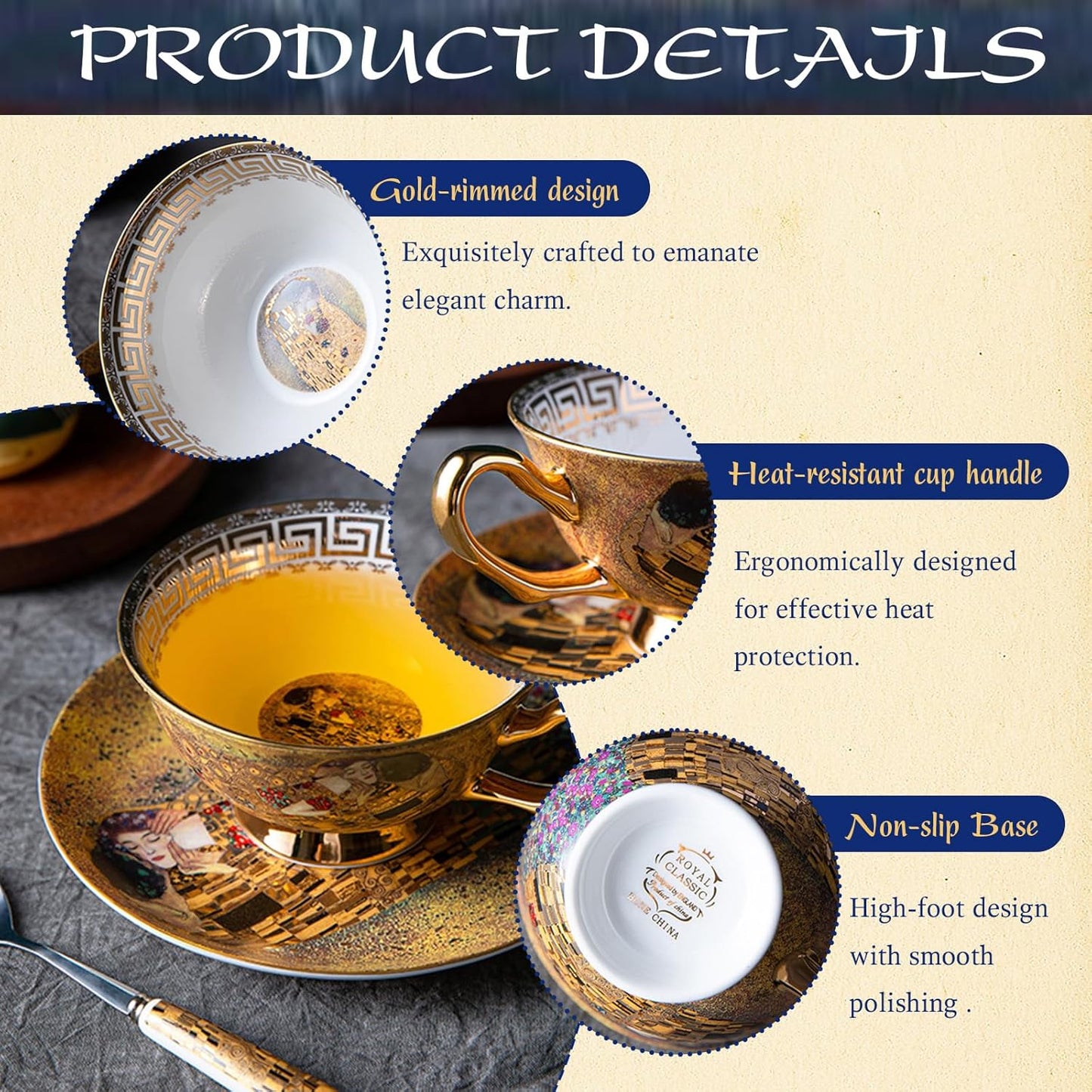 Ebrima Bone China Cup & Saucer Set, European Tea Cup Set with Spoon, Vintage Ceramic Coffee Cups for Home, Kitchen, Wedding, Christmas Gift