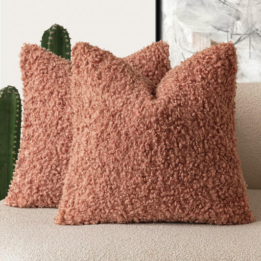 Foindtower 2 Pieces 20x20 Inch Dusty Pink, Faux Fur Throw Pillow Cover Accent Sherpa Furry Pillow Covers Fuzzy Soft Pillowcases Cozy Sheepskin Decorative Fleece Cushion Case for Bed Couch Living Room