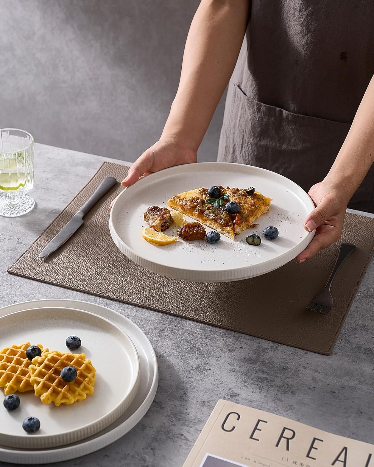 famiware Star Salad Plates for 6, 8 inches Plate Set, Stoneware Dinnerware, Small Dinner Plates for Dessert, Salad, Appetizer, Matte White