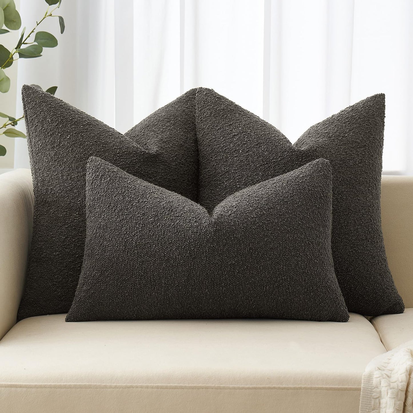 MIULEE 20x20 Inch Decorative Pillow Covers for Couch Bed Set of 2 Textured Boucle Neutral Winter Throw Pillows Dark Coffee Accent Solid Cushion Pillowcases Sofa Livingroom Home Decor