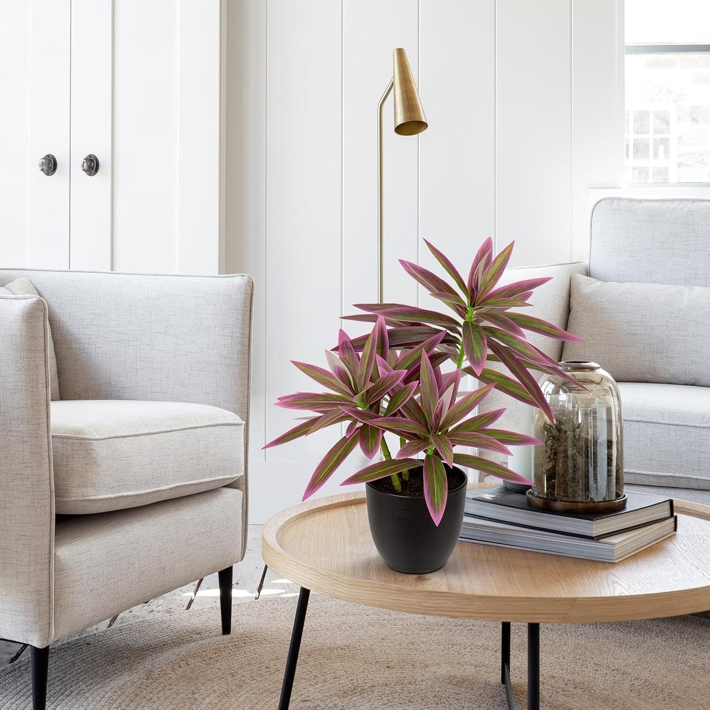 Faux Plants 16.1" Dracaena Artificial Plant Realistic Fake Plants in Pot Small Indoor Plants Fake Potted Plants Artificial Decor for Home Living Room Bathroom Office House Table Desk Shelf, Pink