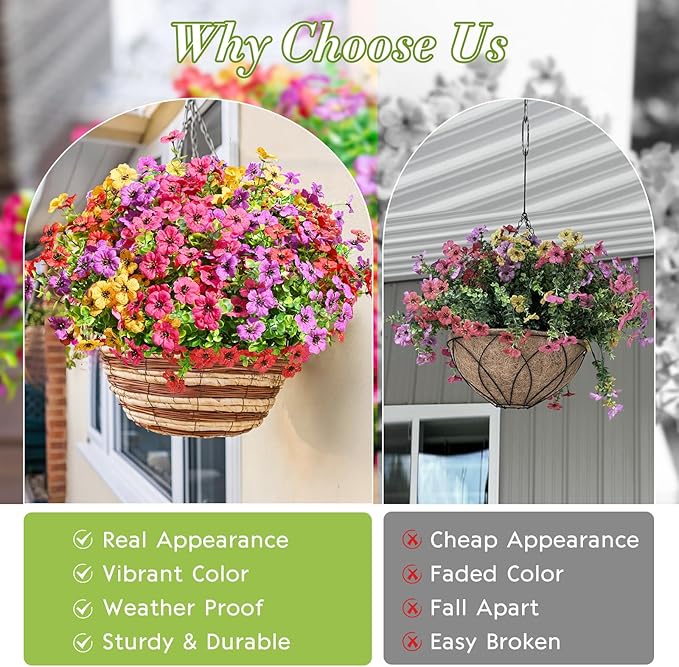 Waipfaru Artificial Flowers for Outdoors, 36 Bundles Faux Plants Outdoor, UV Resistant Artificial Plants Outdoor, Silk Fake Artificial Flowers for Outside Home Decor Planter Porch Patio Decoration
