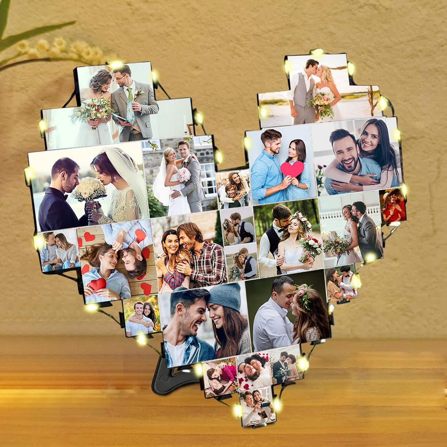Heart Picture Frames Collage with custom 15 photo Wall Hanging Picture Frame with Led Light, Multi Photo Frame Collage for Family Pictures Wall Decor Gift For Mom Dad Father Lover Wife (15photo +dad)