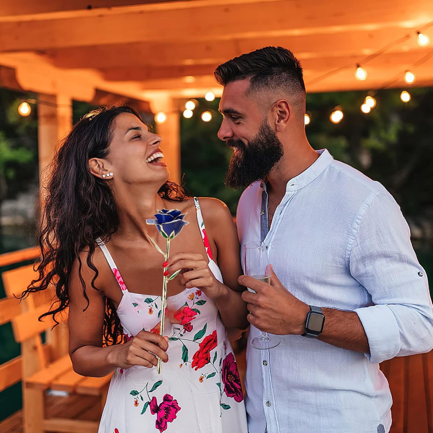 Gold Dipped Infinity Rose Last Forever Flower Decor, Birthday Gift for Women in Her Birthday Mothers Day, Resin Preserved Rose | Anniversary Present for Mom (Blue)