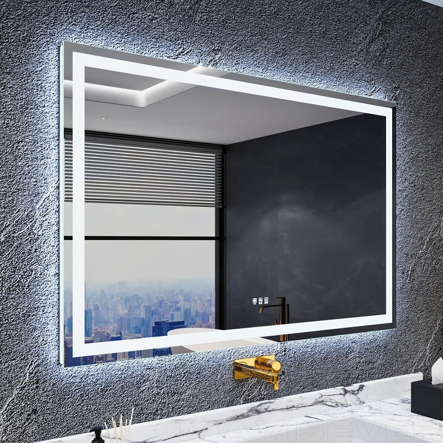 LED Bathroom Mirror 55"x 36",Front Lit and Backlit Bathroom Mirror with Lights,Stepless Dimmable,Anti-Fog, Shatter-Proof, Memory, 3 Colors Lighted Vanity Mirror (Horizontal/Vertical)