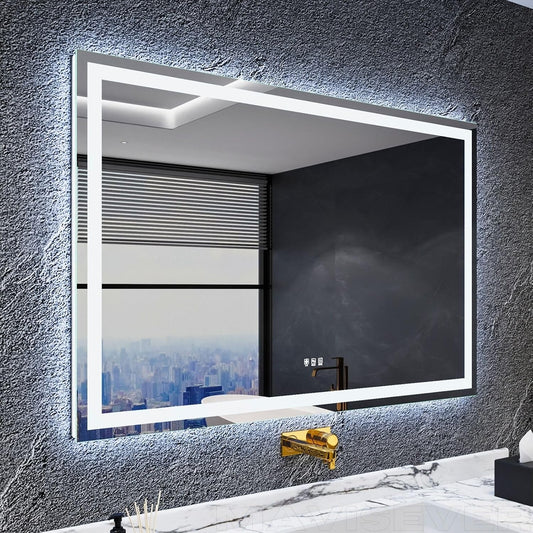 LED Bathroom Mirror 55"x 36",Front Lit and Backlit Bathroom Mirror with Lights,Stepless Dimmable,Anti-Fog, Shatter-Proof, Memory, 3 Colors Lighted Vanity Mirror (Horizontal/Vertical)