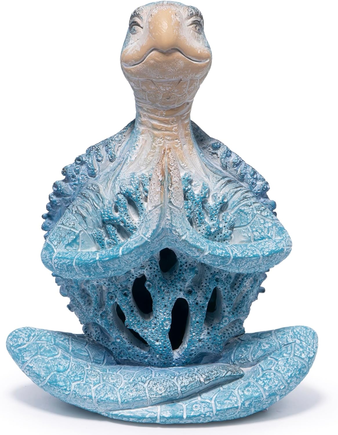 Hodao Coral Reef Sea Turtle Meditation Yoga Decor, Garden Figurines Turtle Meditating Coastal Beach Decor, Zen Yoga Resin Statue for Home Office Table & Shelf Decorations, Retirement Gifts