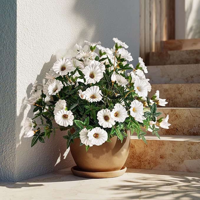 UV Resistant Artificial Petunias Fake Flowers Artificial Flowers for Outdoors Silk Flowers Fake Hanging Basket Plants Suitable for Outdoor Porch Decoration Patio Decor 13.3In (4PCS,White)