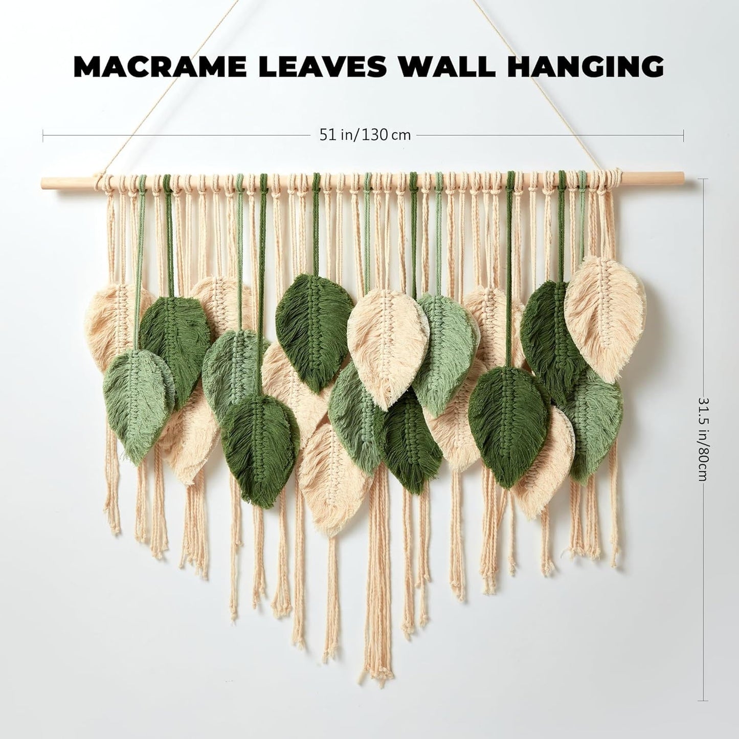 Macrame Wall Hanging Boho Wall Tapestry Handmade Woven Leaf Wall Decor Crochet Wall Art for Home Office Apartment (Green, 51.2" W x 34.3" L)