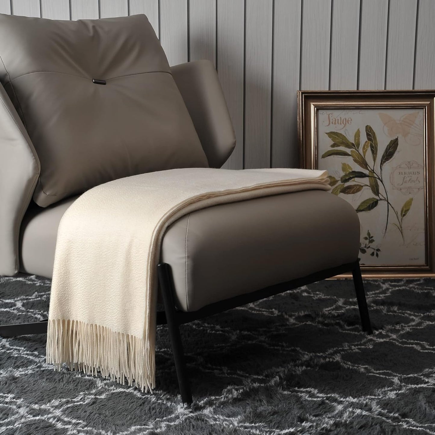 EP Mode 100% Pure Cashmere Throw Blanket for Sofa, Classic Design with Gift Box (Whisper White)