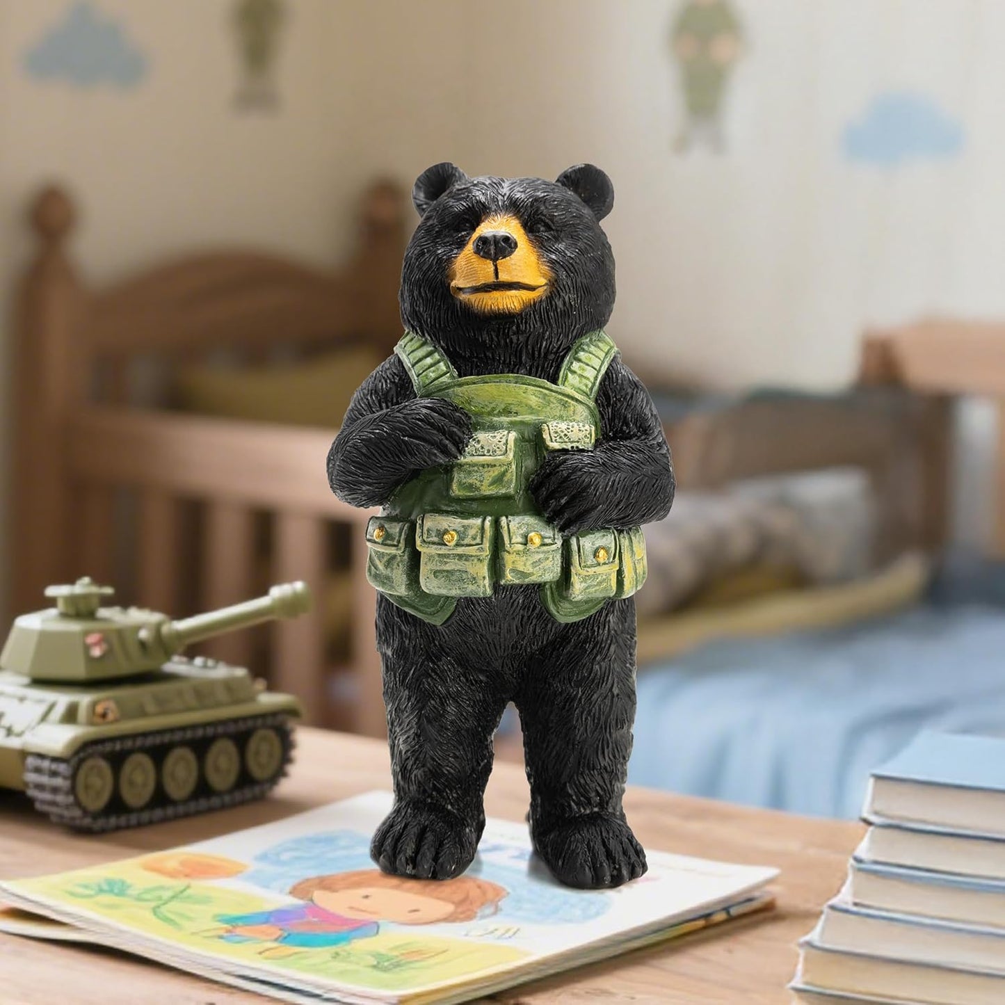 Black Bear Figurine Home Decor Bear Statue,for Office, Desk, and Shelf Decoration,Military Themed Birthday Gifts