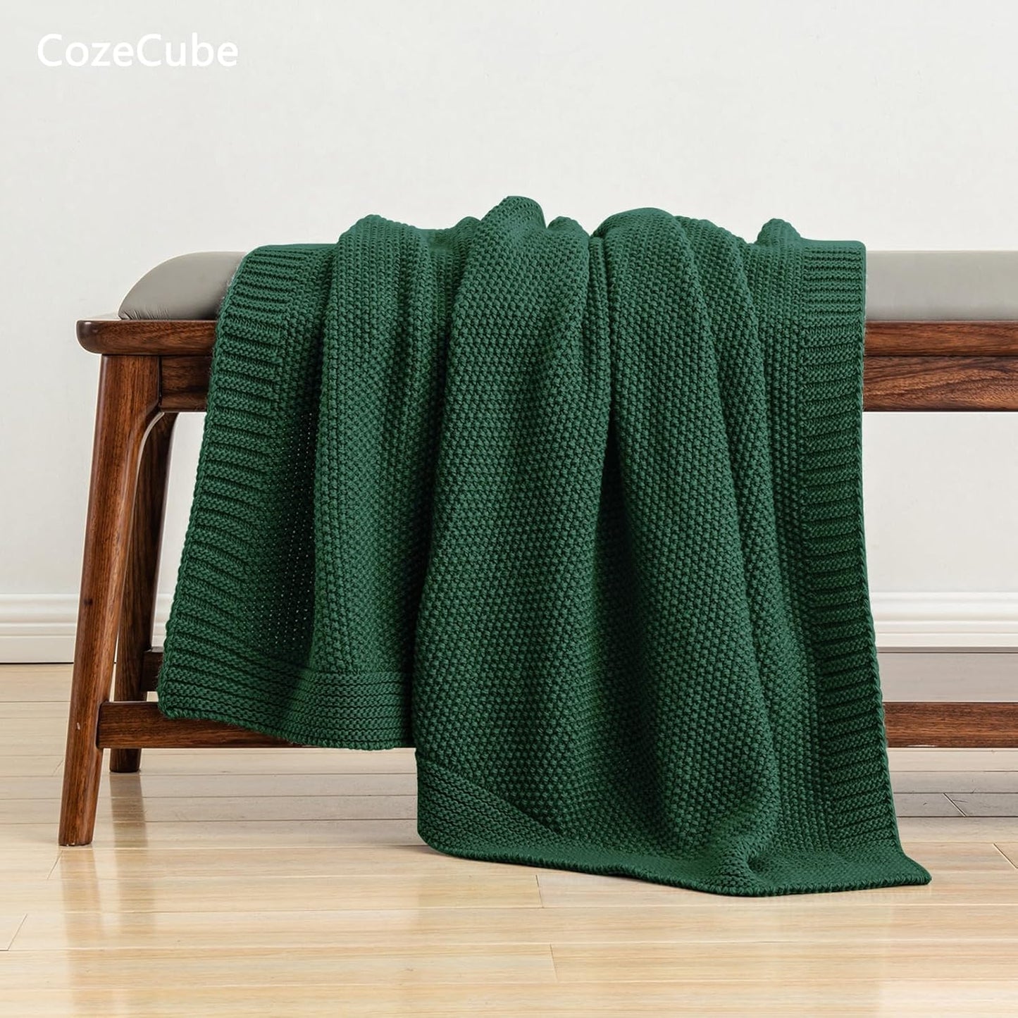 CozeCube Christmas Green Throw Blanket for Couch, Soft Cozy Cable Knit Throw for Bed Sofa Living Room, Lightweight Warm Decorative Farmhouse Christmas Blanket, 60"x80", Emerald Green