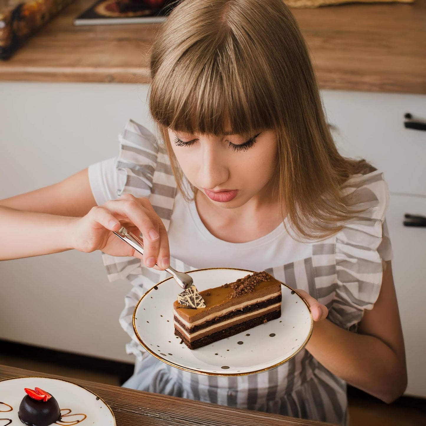Dessert Plates 8.7 Inch Set of 6 - Microwave, Oven, Dishwasher Safe, Scratch Resistant, Porcelain. Durable Small Dishes for Salad, Dessert, and Side Dishes - Classic Assorted Colors