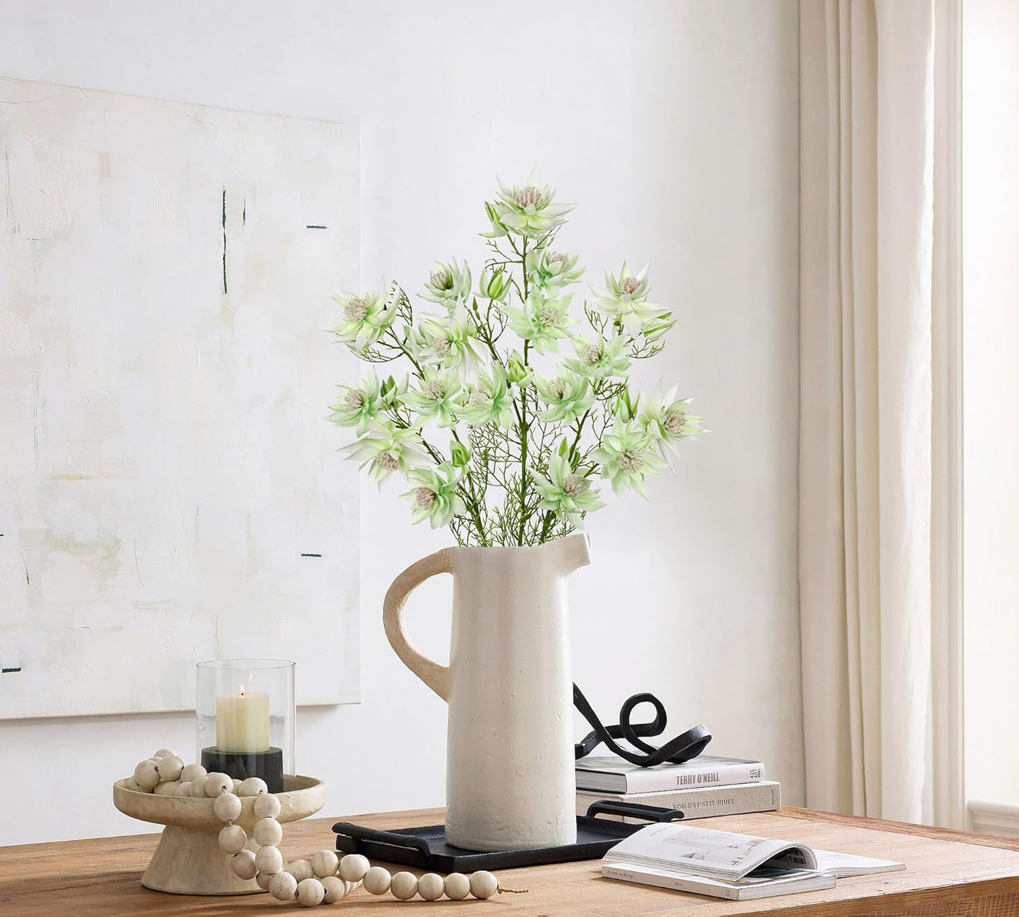 Hollyone 3Pcs White Artificial Flowers Silk 26.3" Fake Protea Flower with Long Stem Faux Flowers Arrangement Branch with 6 Heads for DIY Wedding Party Centerpiece Floral Bouquets Table Home Decor