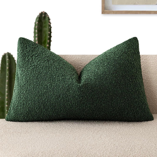 Foindtower Decorative Textured Boucle Throw Pillow Covers Accent Solid Lumbar Pillow Cases Neutral Cozy Couch Cushion Case for Chair Sofa Bedroom Living Room Home Decor 12x20 Inch,1PC,Pine Green