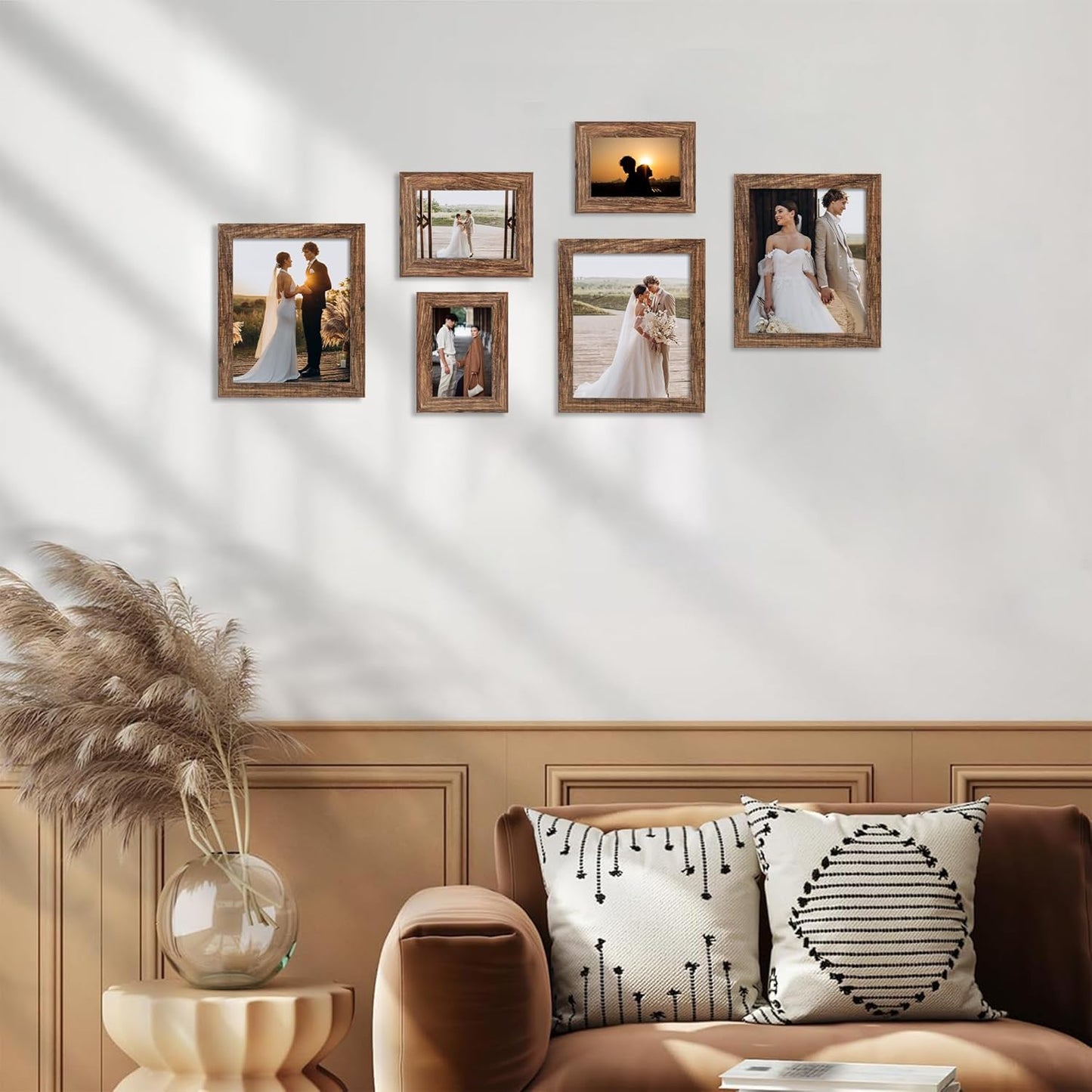 iRahmen 8x10 Picture Frame Set of 4, High Definition Glass Brown Frame, 8 x 10 Wood Rustic Picture Frames for Horizontal or Vertical Table Top and Wall Mounting