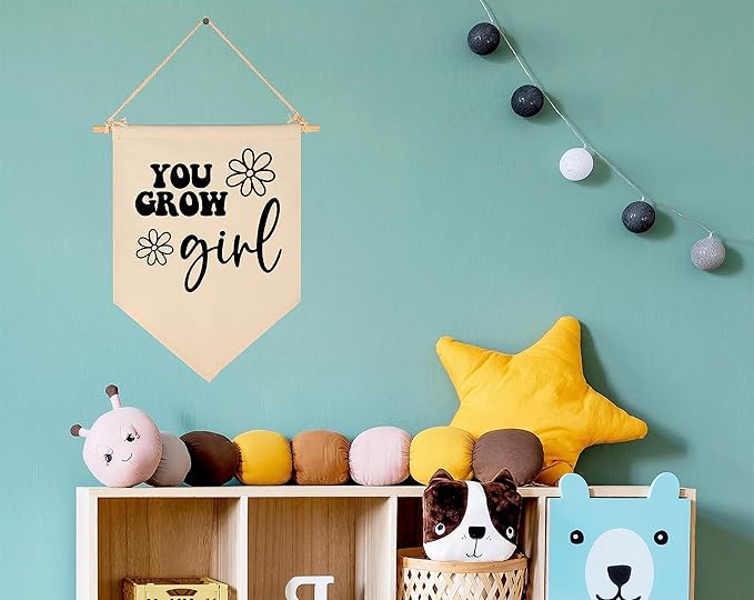 You Grow Girl-Daisy Decor-Flag Sign Gifts for Baby Newborn Boys Girls Kids-Banner Wall Decor Gifts for Nursery Bedroom Playroom Front Door-Baby Gift Shower-New Home Gift- Christmas Gift