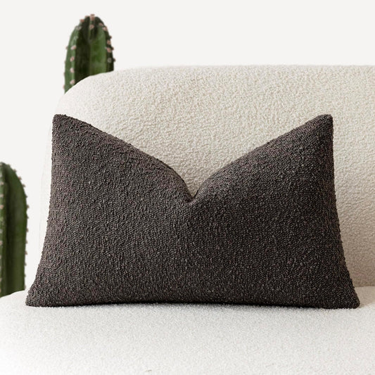 Foindtower Textured Boucle Throw Pillow Covers Accent Solid Lumbar Pillow Cases Cozy Soft Decorative Couch Cushion Case for Chair Sofa Bedroom Living Room Home Decor, 12 x 20 Inch,Dark Brown