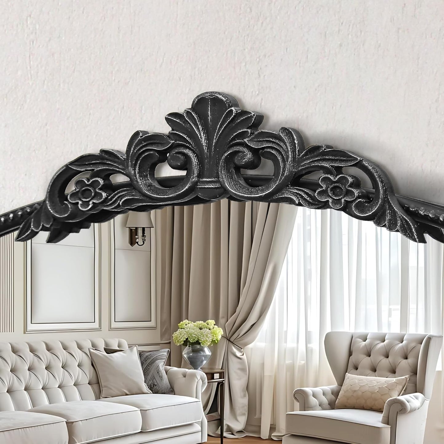 Micasso Large Vintage Black Mirror: 40" x 30" French Baroque Antique Mirror - Traditional Ornate Decorative Arched Mirrors for Wall/Bathroom/Entryway/Fireplace/Hallway - Home Decor for Living Room