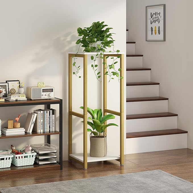 Plant Stand Indoor Corner Tall 2 Tier Metal Modern Flower Storage Plant Shelf Holder for Living Room Balcony Garden,Gold (2 Tier-Gold)