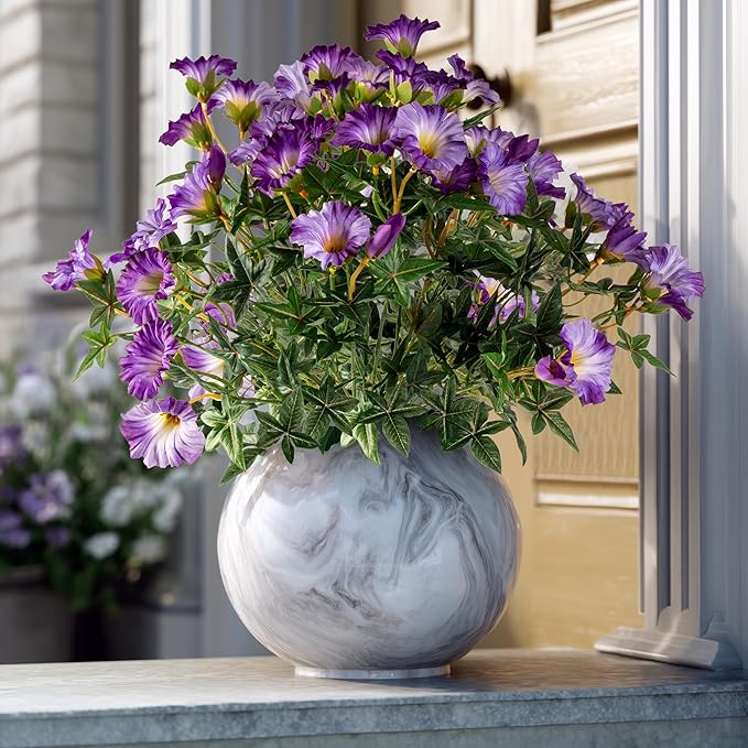 UV Resistant Artificial Petunias 13.3In Fake Flowers 4PCS Artificial Flowers for Outdoors Silk Flowers Fake Hanging Basket Plants Suitable for Outdoor Porch Decor Patio Decor, Light Purple