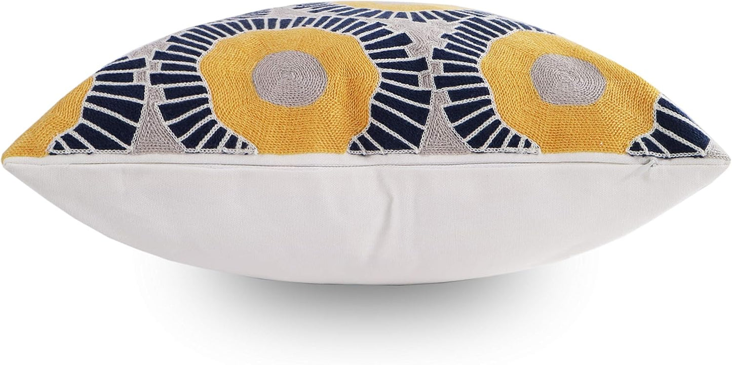 Embroidery Throw Pillow Covers 18x18 Home Decor Floor Pillow Cover for Couch Sofa Bed Room Chair 100% Cotton Cushion Cover Pillowcase 45x45cm Yellow Sunflowers Embroidered, 1 Piece