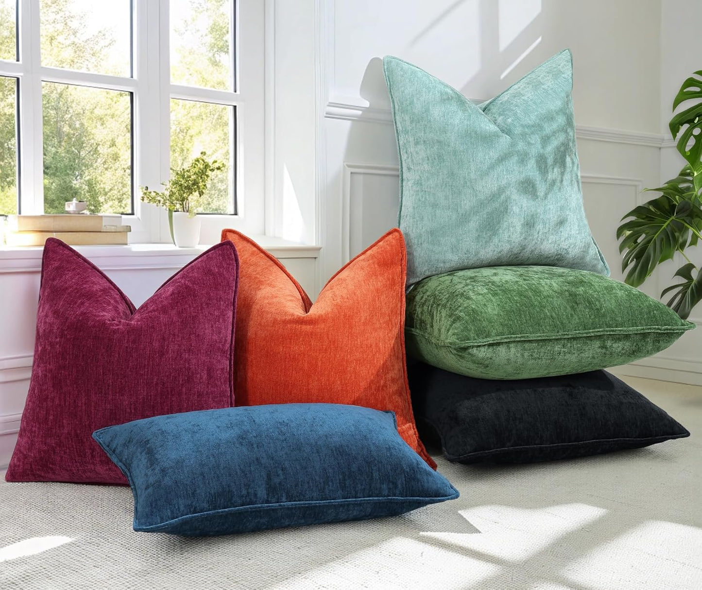 decorUhome Couch Throw Pillow Covers 20x20 Set of 2, Decorative Soft Euro Neutral Chenille Pillow Covers with Elegant Design for Sofa Bed Living Room Home Decor, Poseidon